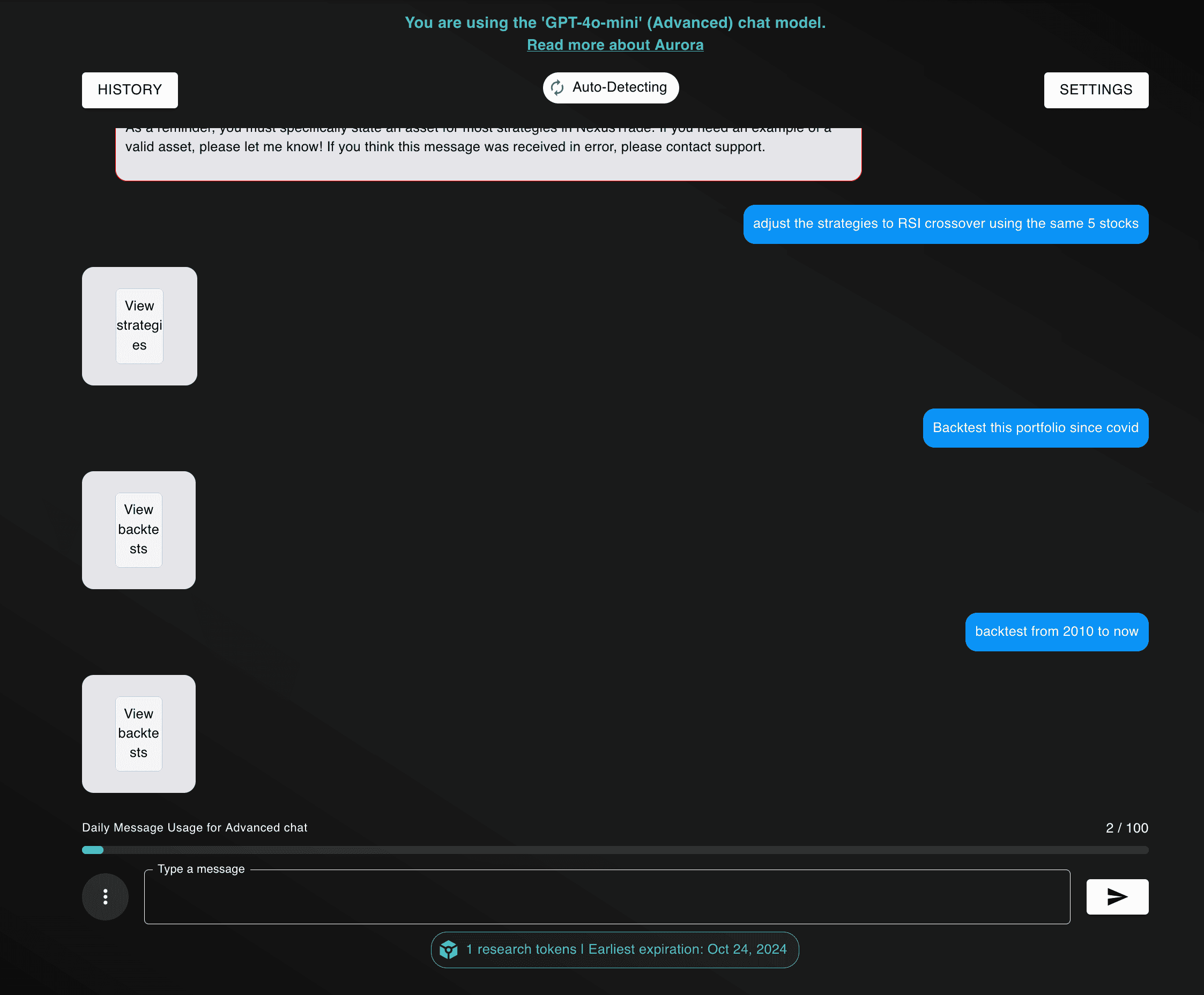 The old chat interface